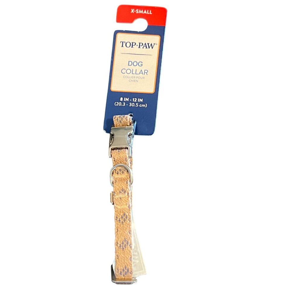 Top Paw Beige Blue Houndstooth Adjustable Dog Pet Collar Size XS NWT